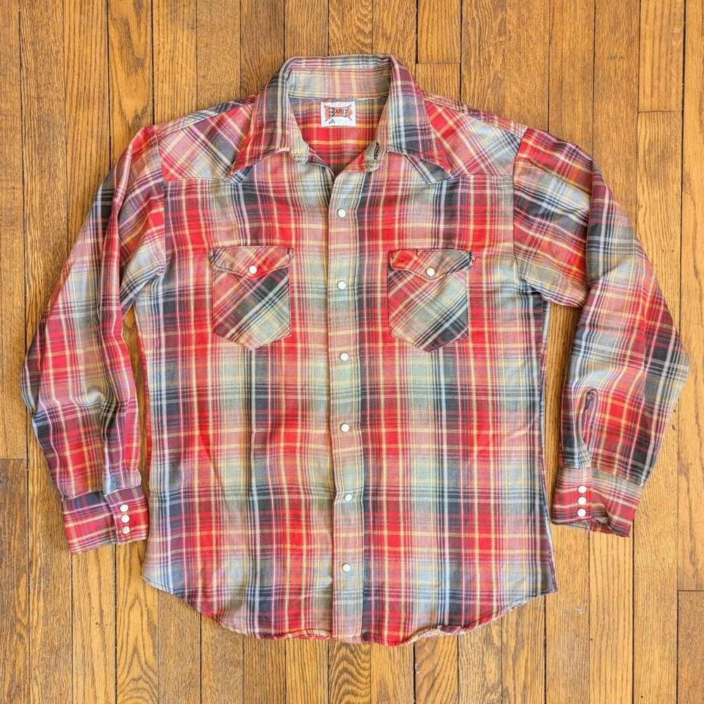 Vintage 70's Bar F Western Wear Plaid Button-Down Shirt